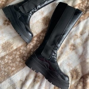 SourceUnknown LUG SOLE HIGH KNEE BOOTS-BLACK